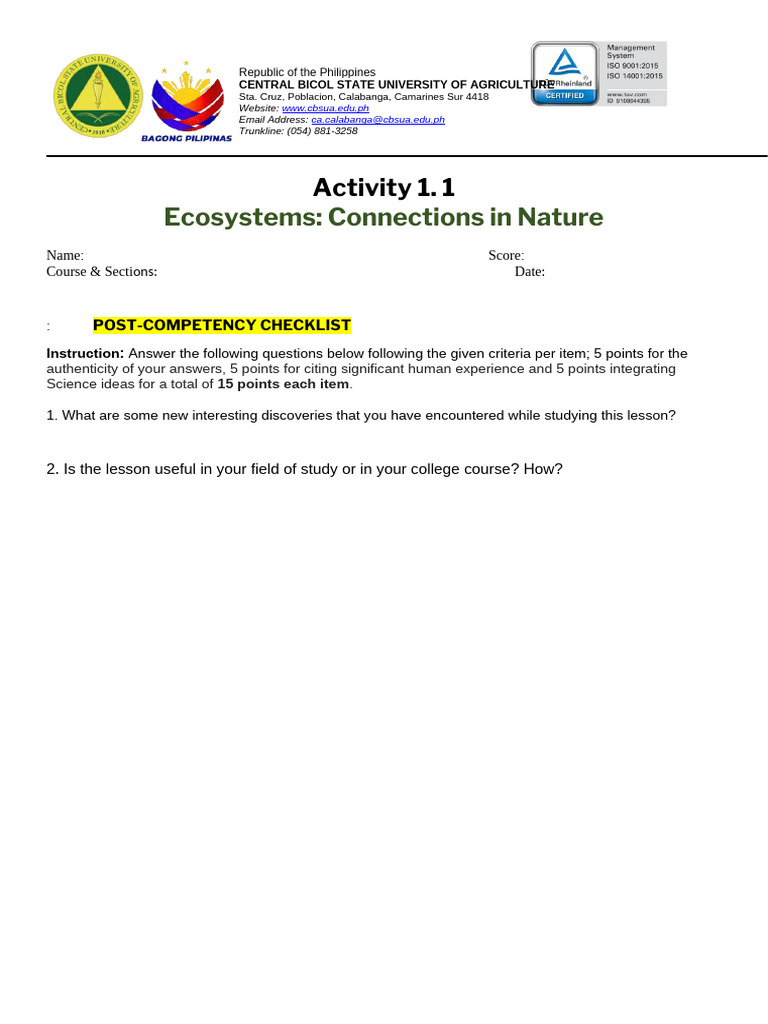 Ecosystems: Nature Connections Activity | PDF