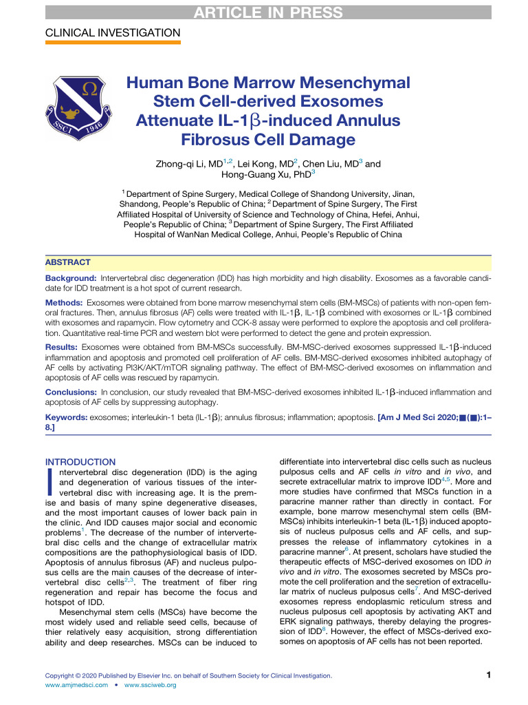Human Bone Marrow Mesenchymal Stem Cell-Derived Exosomes Attenuate IL-1 ...