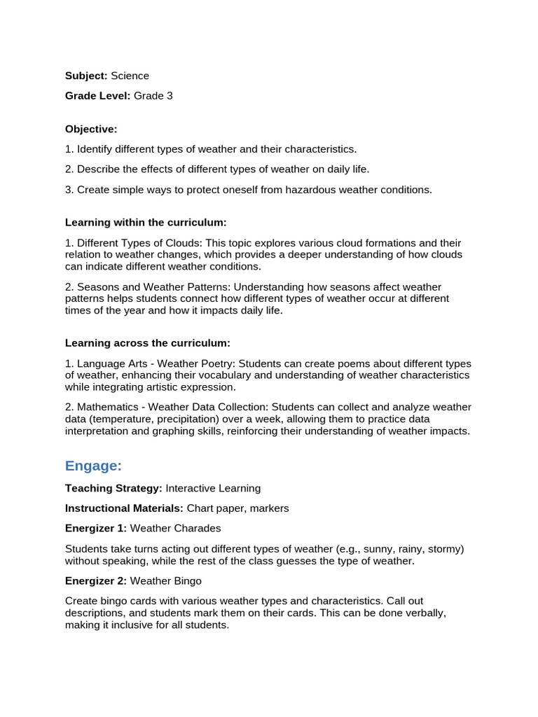 Lesson Plan | PDF | Learning | Weather