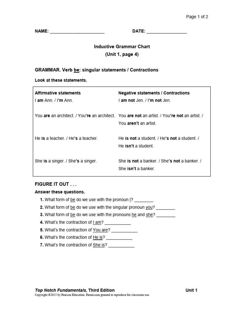Top Notch Grammar: Unit 1 Overview | PDF | Plural | Grammatical Number