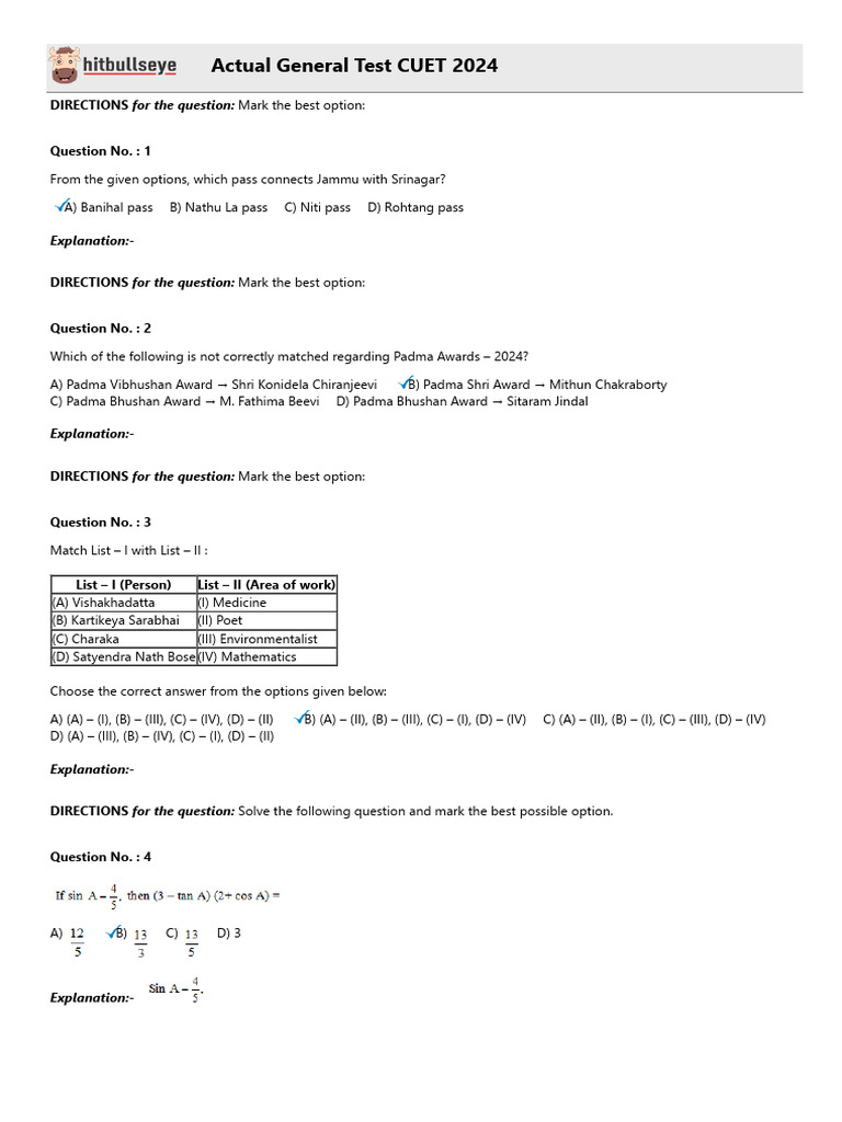 CUET 2024 General Test Prep | PDF | Area