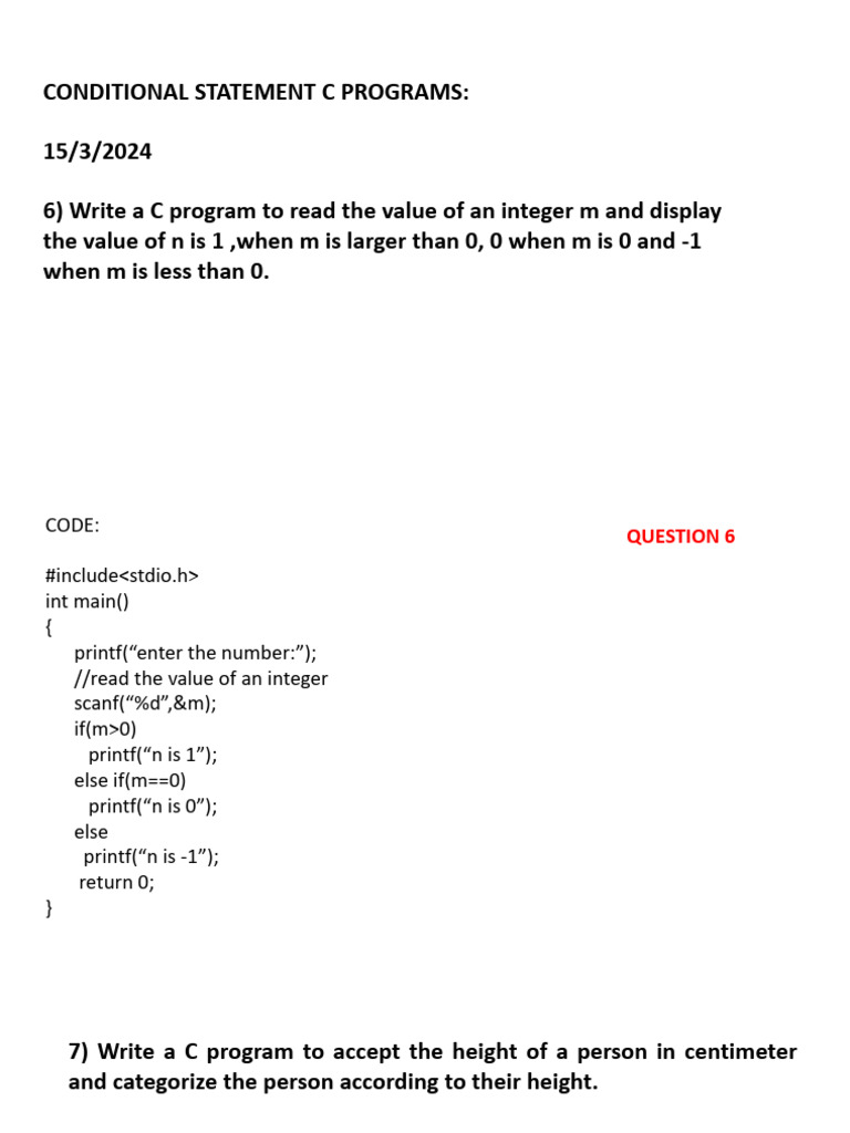 C Programs for Conditional Statements | PDF | Integer (Computer Science ...