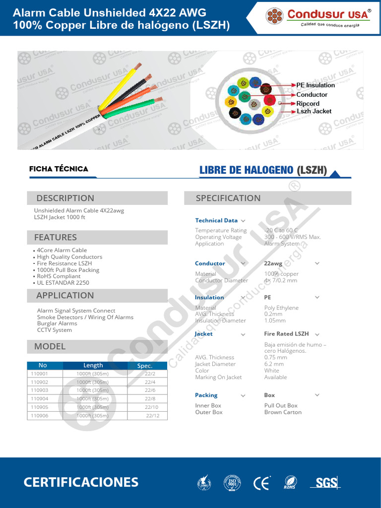 4x22 AWG LSZH Alarm Cable Specifications | PDF | Insulator (Electricity ...