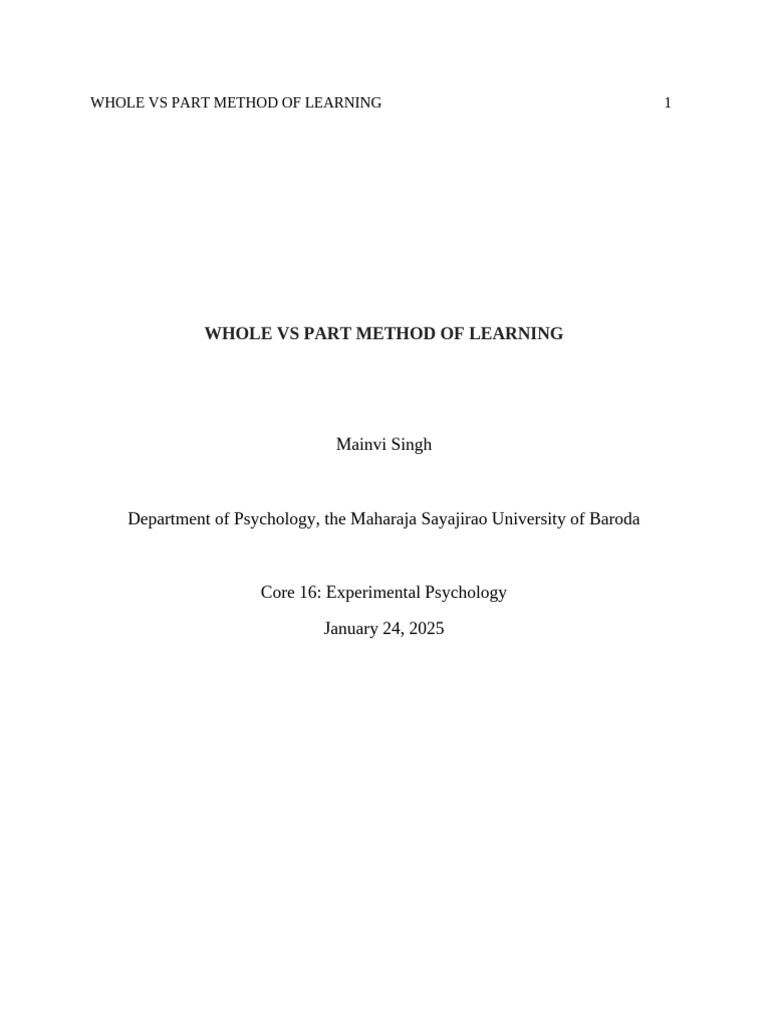 Whole VS Part Method of Learning | PDF | Classical Conditioning | Learning