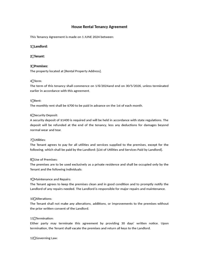 House Rental Tenancy Agreement | PDF