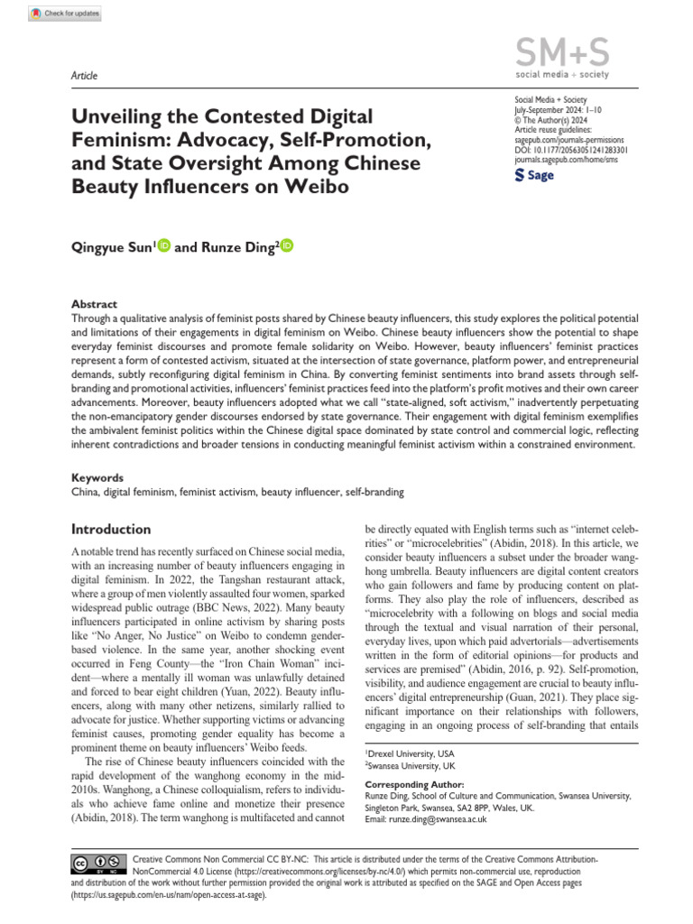 Chinese Beauty Influencers & Digital Feminism | PDF | Feminism | Gender ...