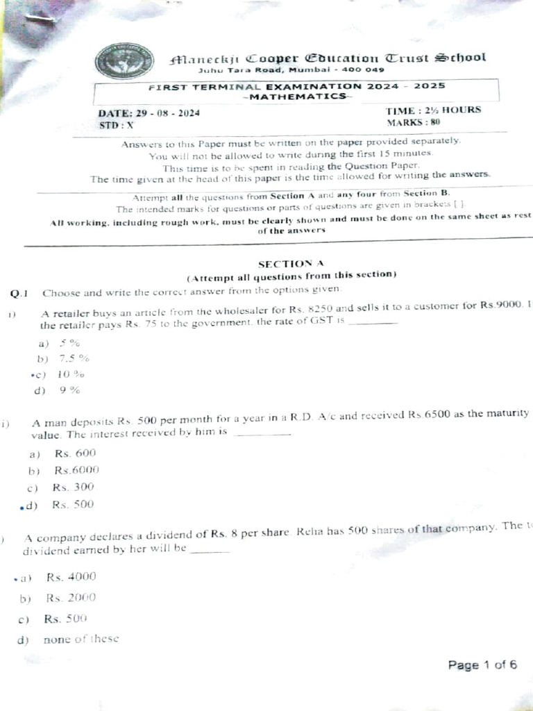 ICSE 2025 Maths Exam Paper - Std X | PDF | Mathematics