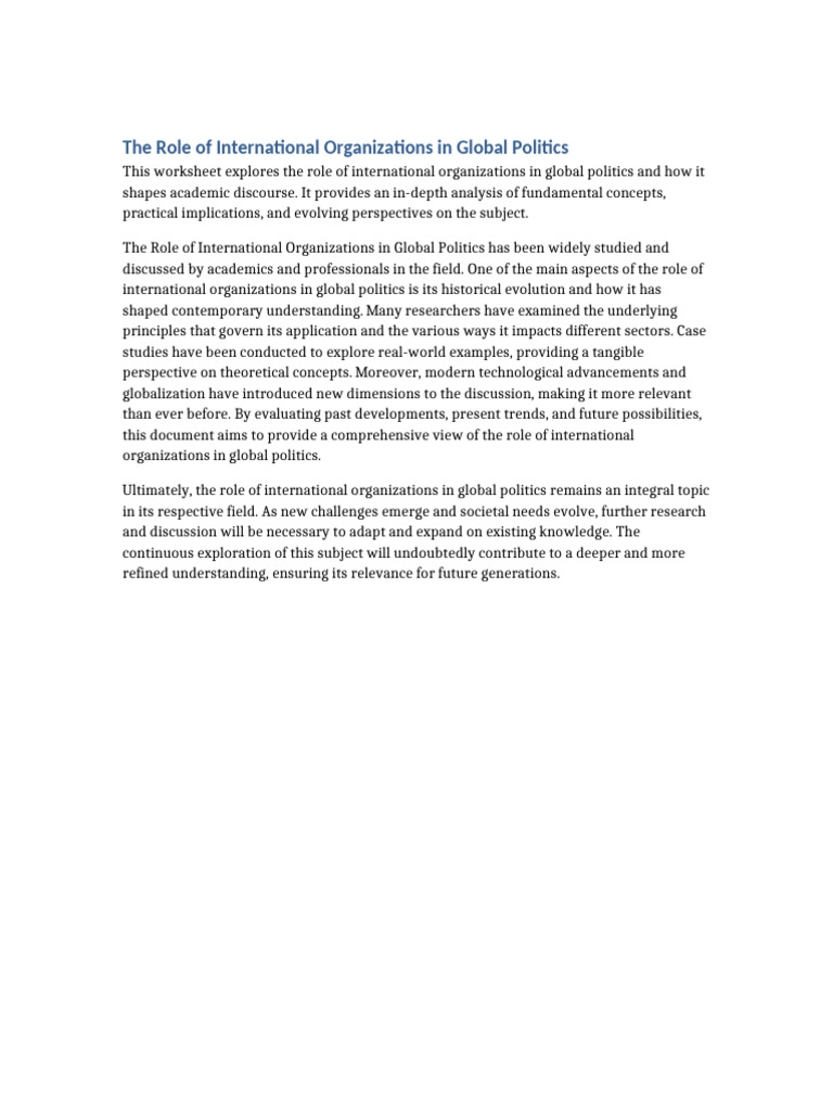 International Organizations in Global Politics | PDF
