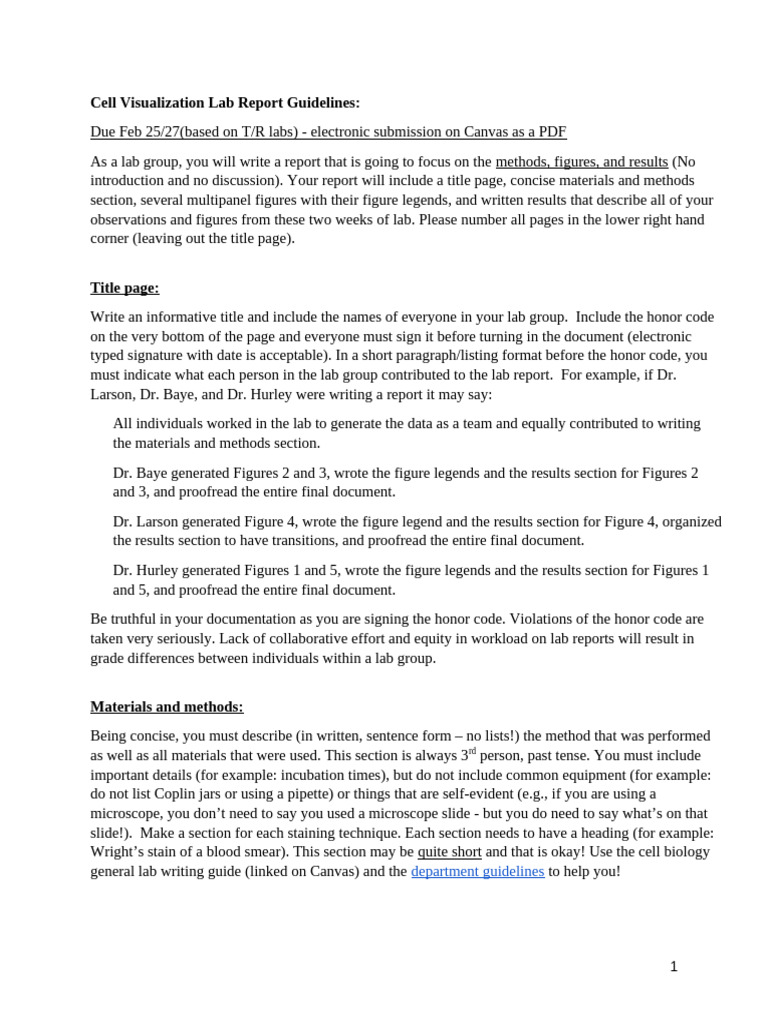 Cell Visualization Lab Report Guide | PDF | Staining | Biology