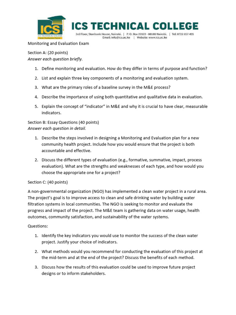 Monitoring and Evaluation Exam Guide | PDF