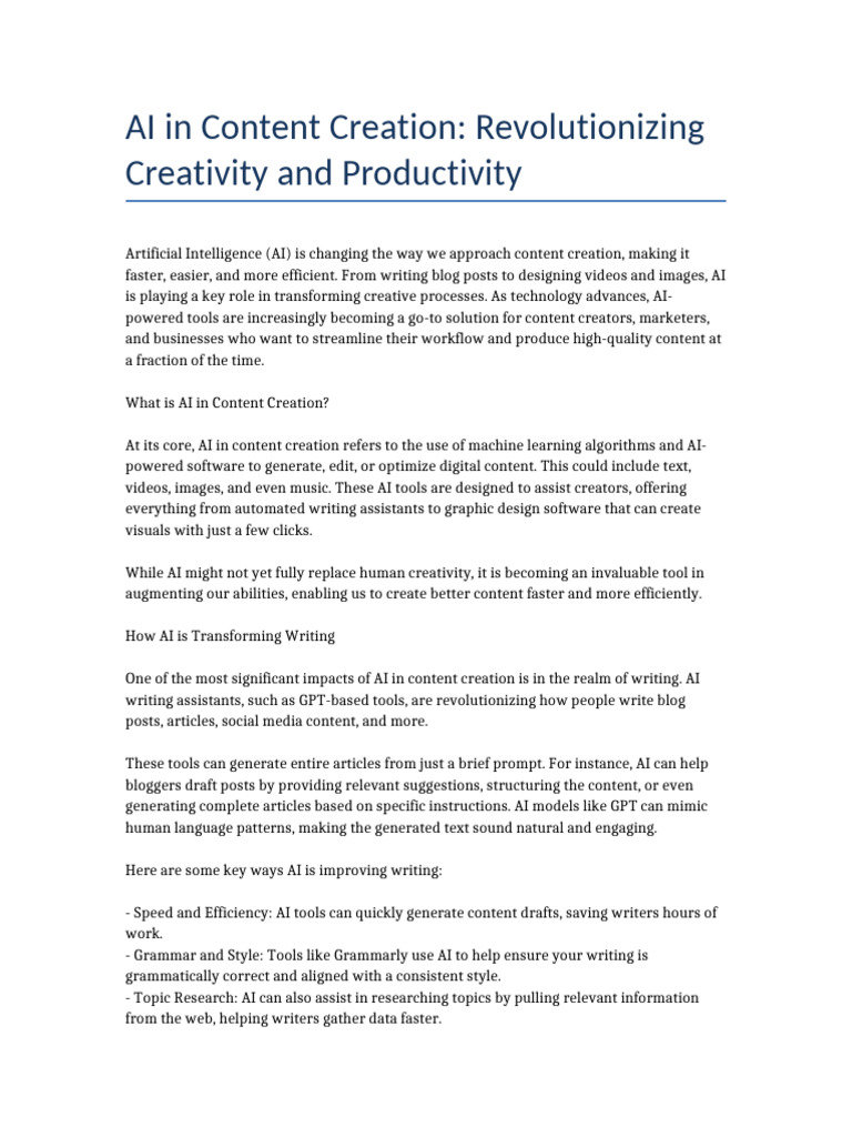 AI Revolution in Content Creation | PDF | Artificial Intelligence ...
