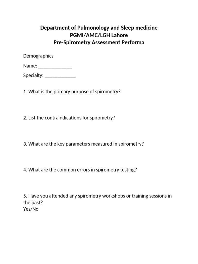 Spirometry Assessment in Lahore | PDF