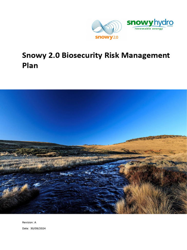 Snowy 2.0 Biosecurity Risk Management Plan | PDF | Hydroelectricity