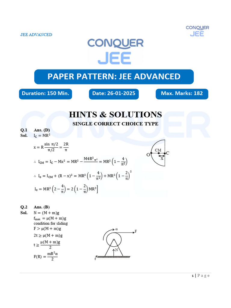 JEE Advanced 2016 Rotation Solutions | PDF | Force | Potential Energy