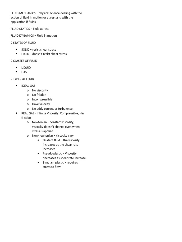 Fluid Mechanics Overview and Concepts | PDF