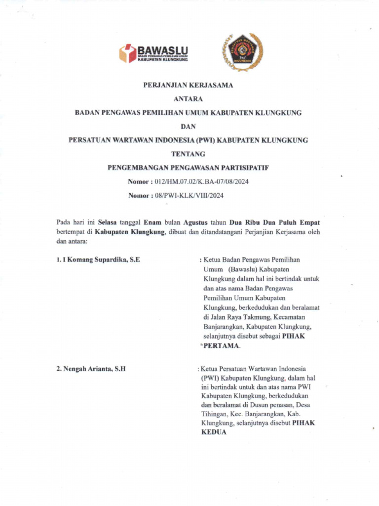 MoU Dengan PWI | PDF