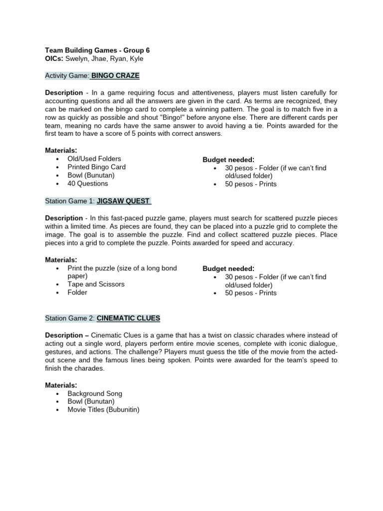 TEAM BUILDING GAMES | PDF