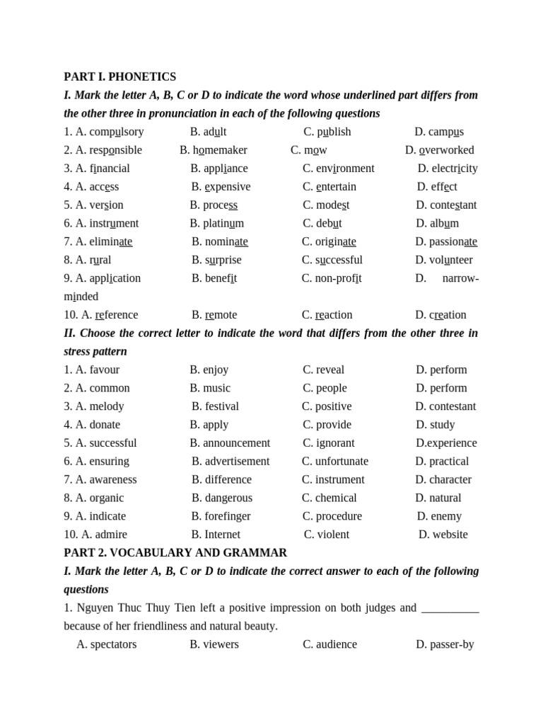 Phonetics and Vocabulary Practice Test | PDF | European Union ...