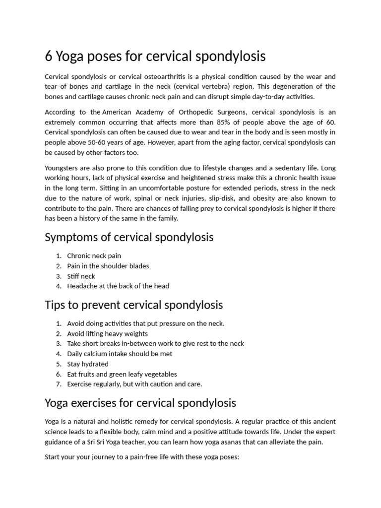 6 Yoga Poses For Cervical Spondylosis | PDF | Asana | Neck