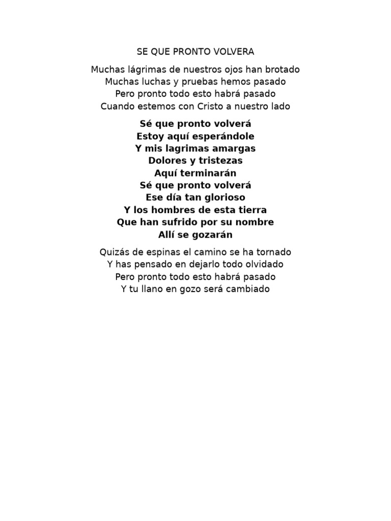 Sé que pronto volverá: letra y mensaje | PDF