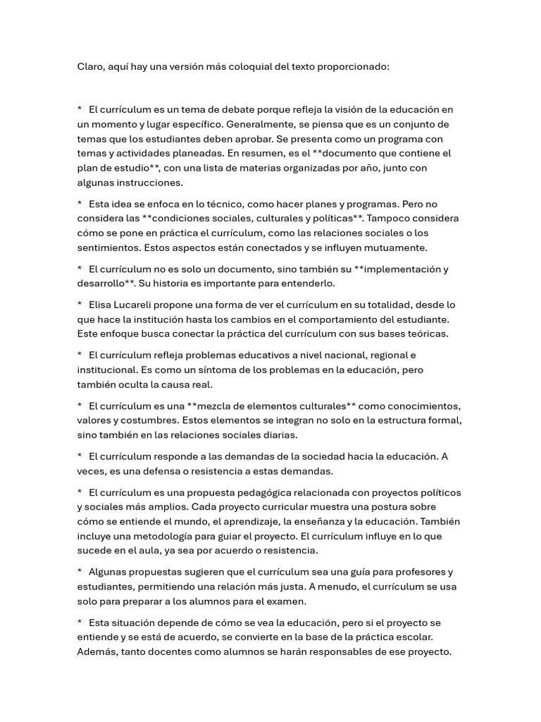 Resumen Curriculum Como Proyecto Integrador Teresita Vera | PDF | Plan ...