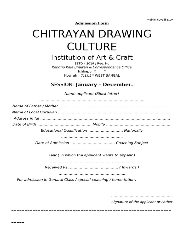 Admission Form Dada | PDF