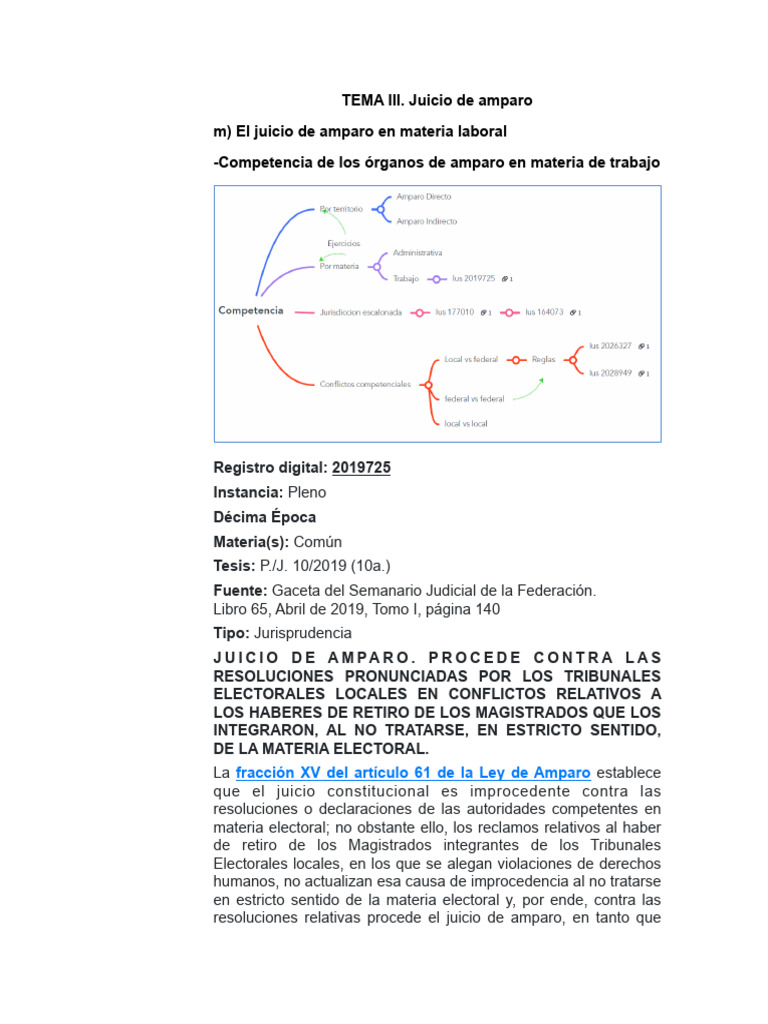 Amparo en Materia Laboral: Competencia | PDF | Caso de ley | Ley Pública