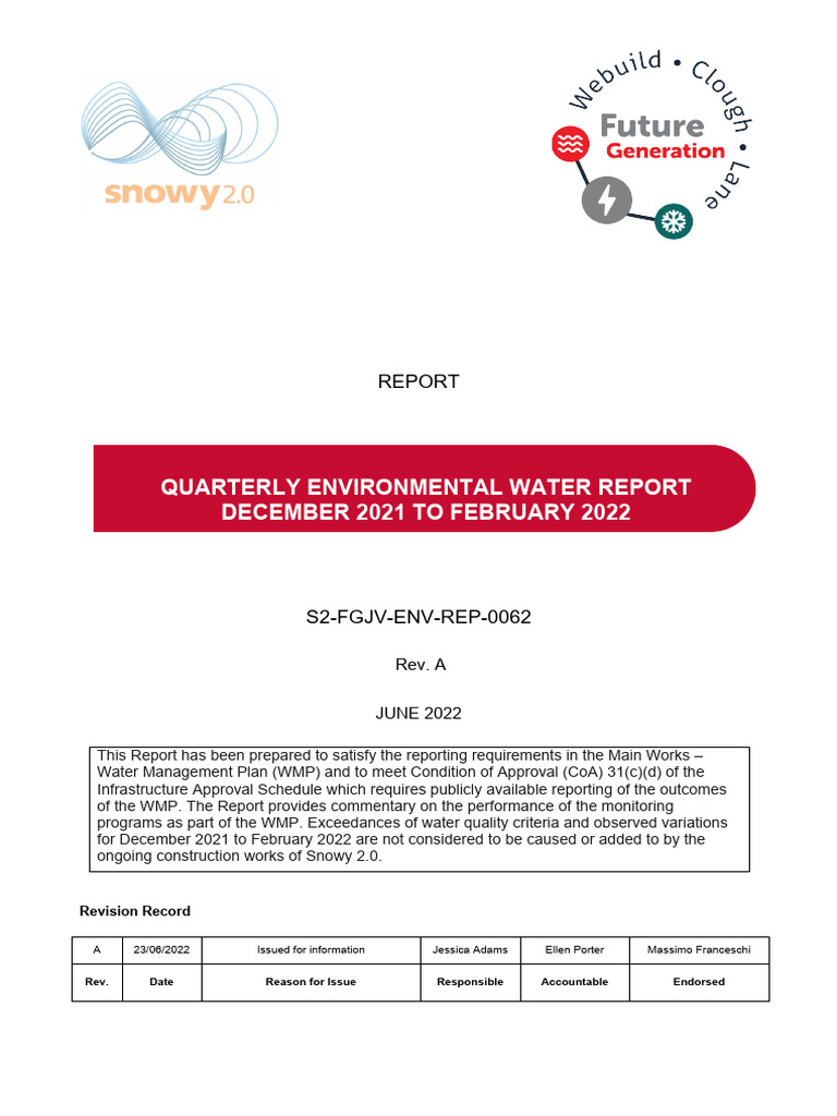 Quarterly Environmental Water Report December 2021 To February 2022 ...