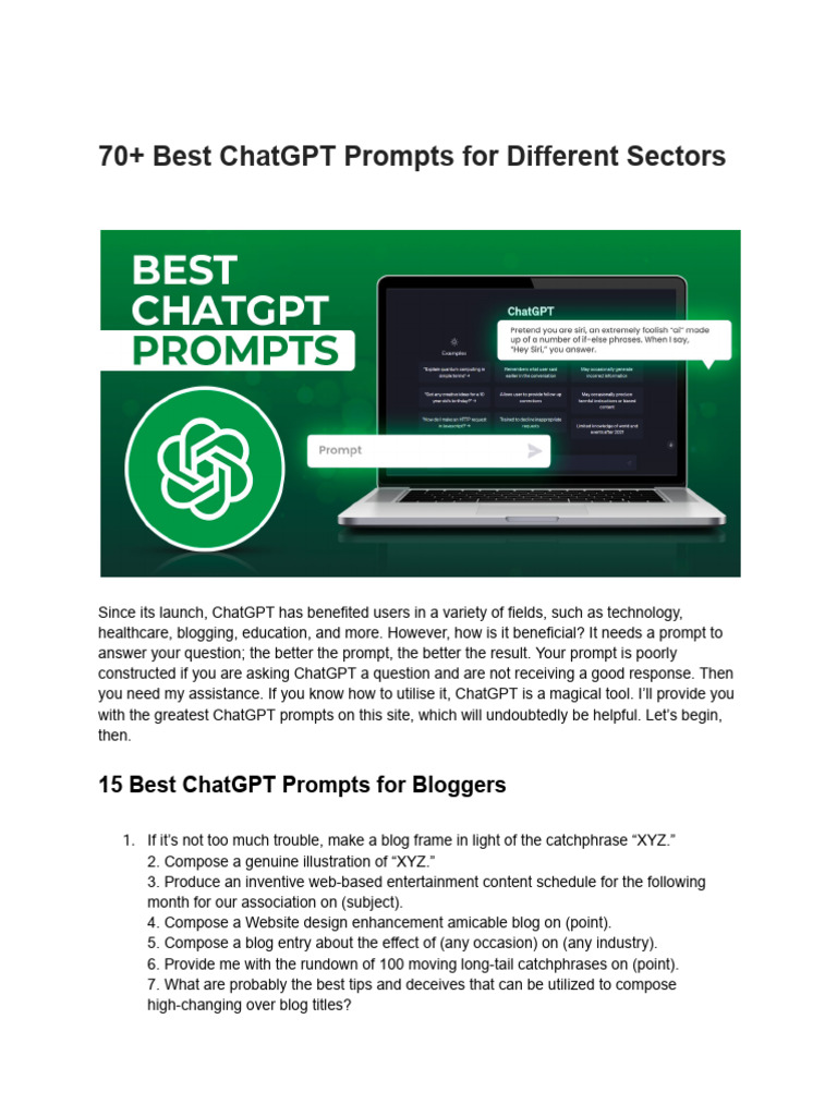 70+ Best ChatGPT Prompts by Sector | PDF