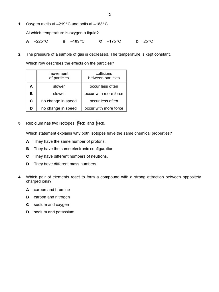 Chemistry IGCSE Multiple Choice | PDF | Chemical Bond | Aluminium