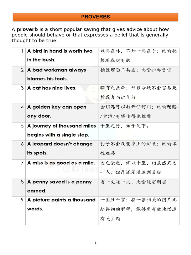 Chinese-English Proverbs Guide | PDF
