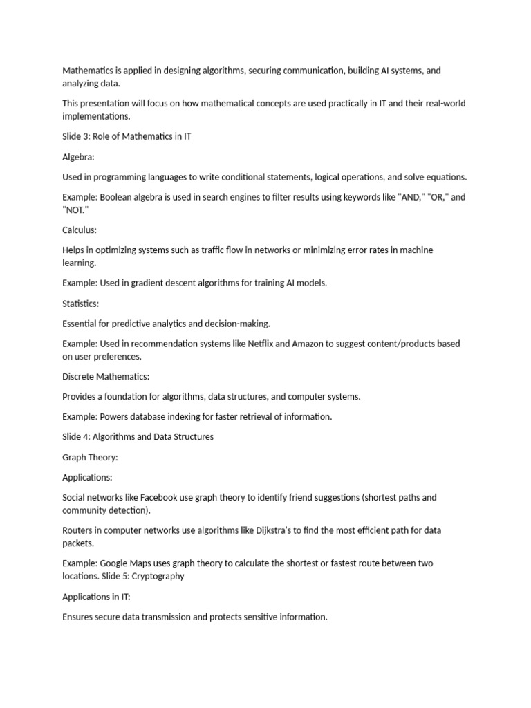 Mathematics in IT: Practical Applications | PDF | Cryptography ...