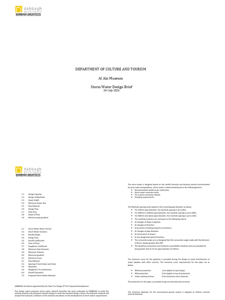 Al Ain Museum Storm Water Design Brief | PDF | Sanitary Sewer | Stormwater