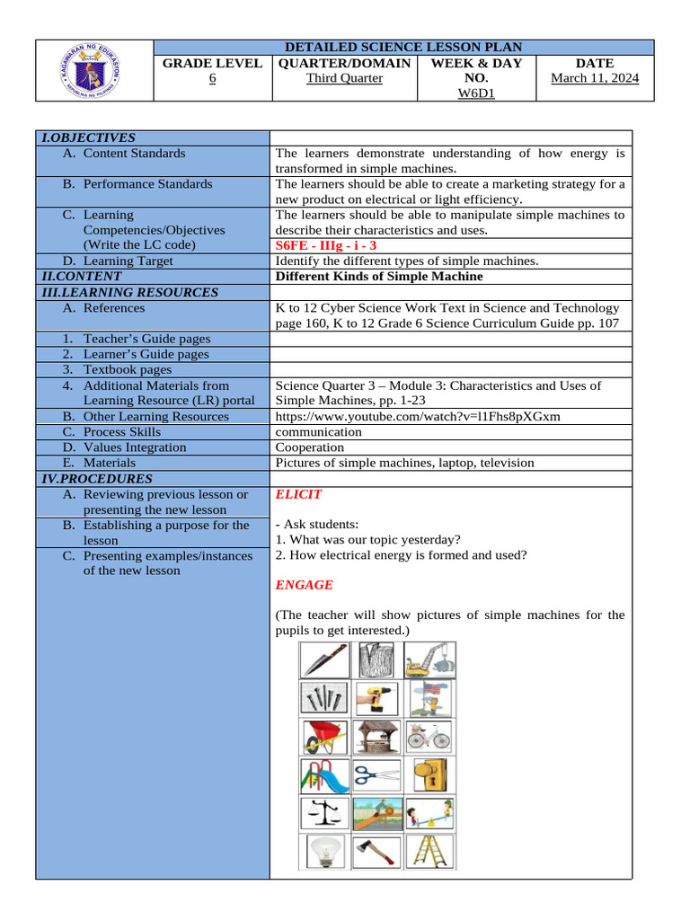 Grade 6 Simple Machines Lesson Plan | PDF | Machines | Learning