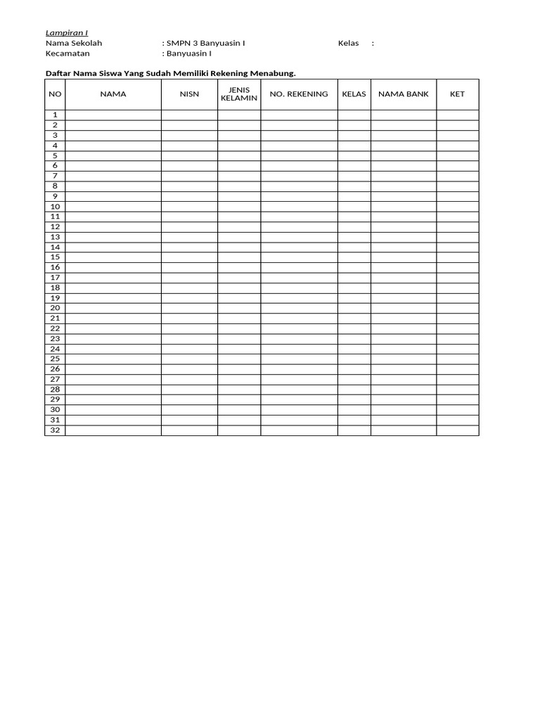 Format Data Rekening Menabung | PDF