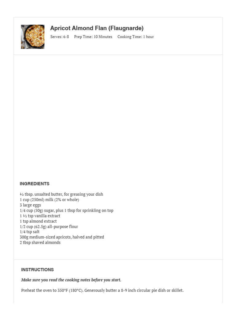 Apricot Almond Flan Recipe | PDF