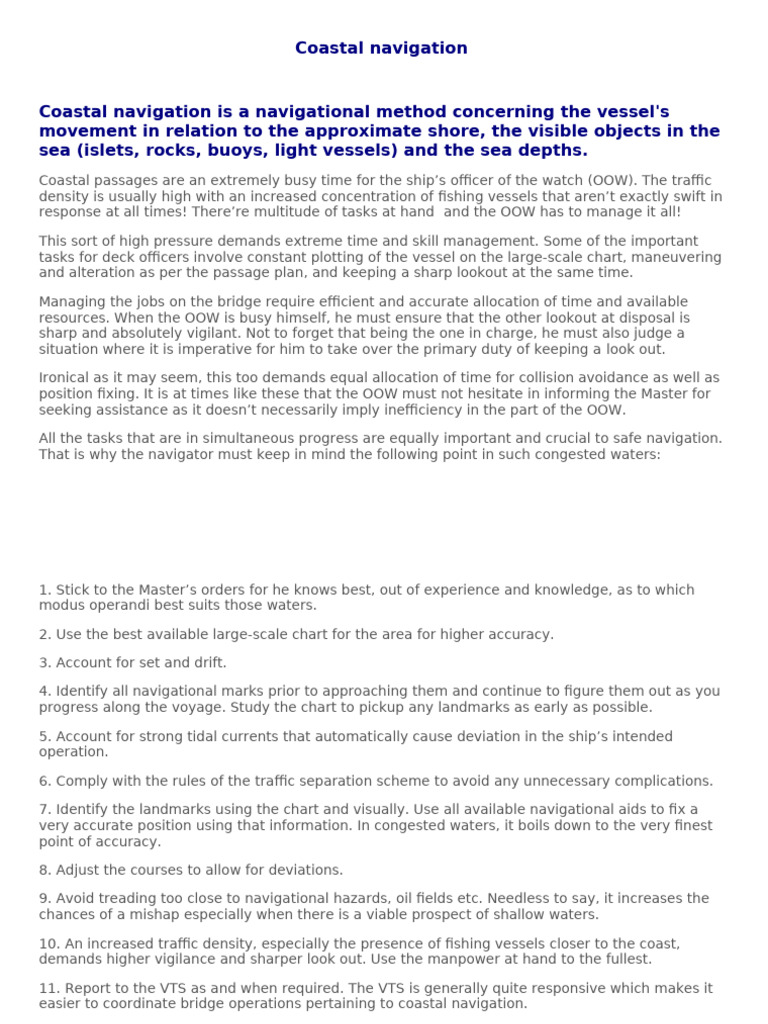 Coastal Navigation | PDF | Navigation | Navigator