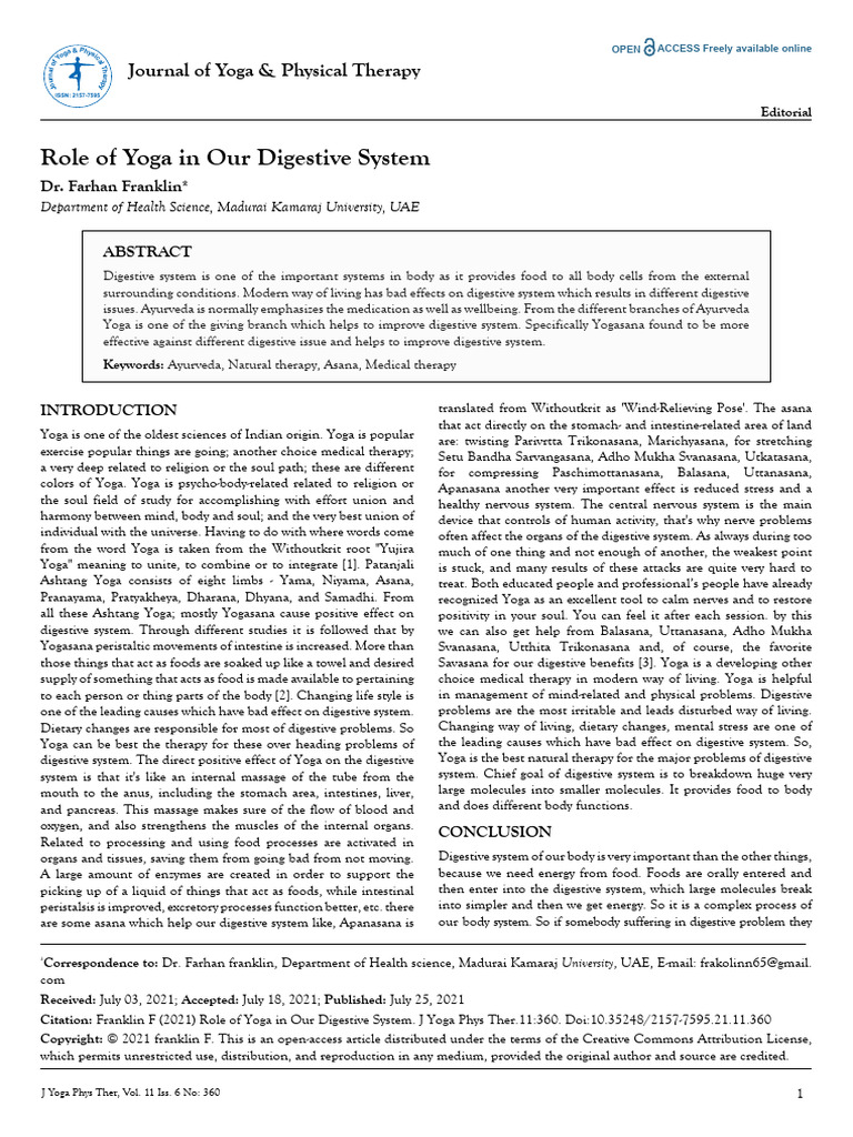 Yoga's Impact on Digestive Health | PDF | Asana | Yoga