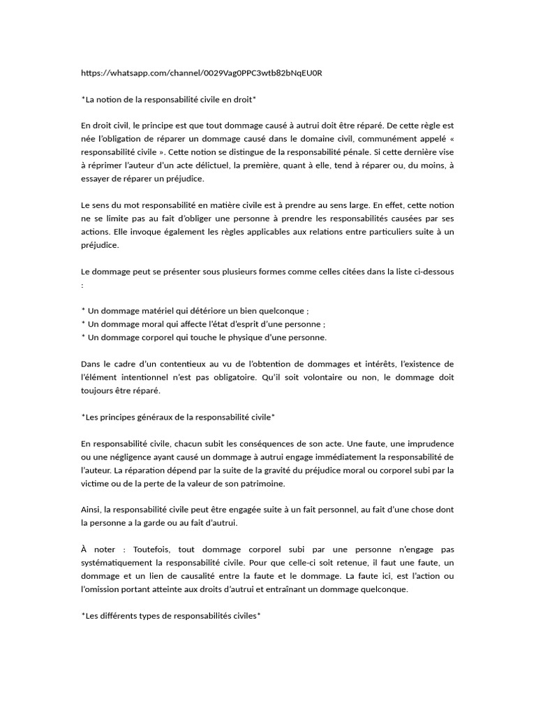 Responsabilité civile en droit civil | PDF | Droit des obligations ...
