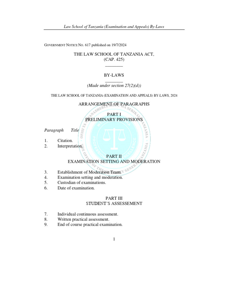 Law school of tanzania examination and a pdf
