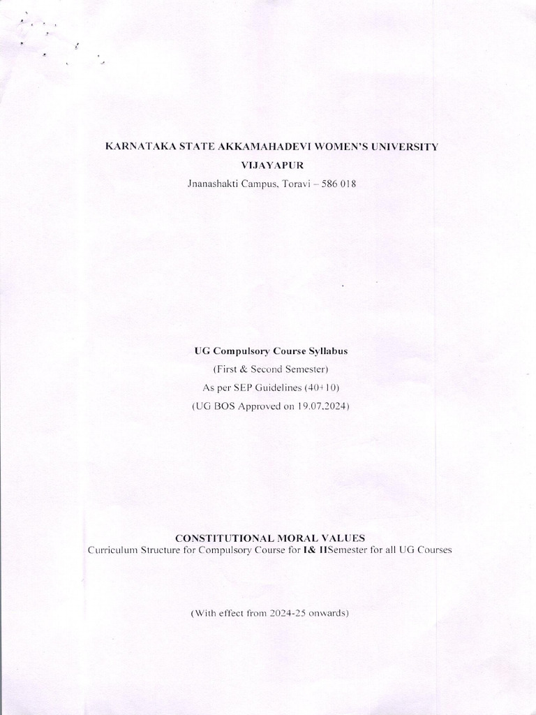 UG Compulsory Course Syllabus - Constitutional Moral Values - 0001 | PDF