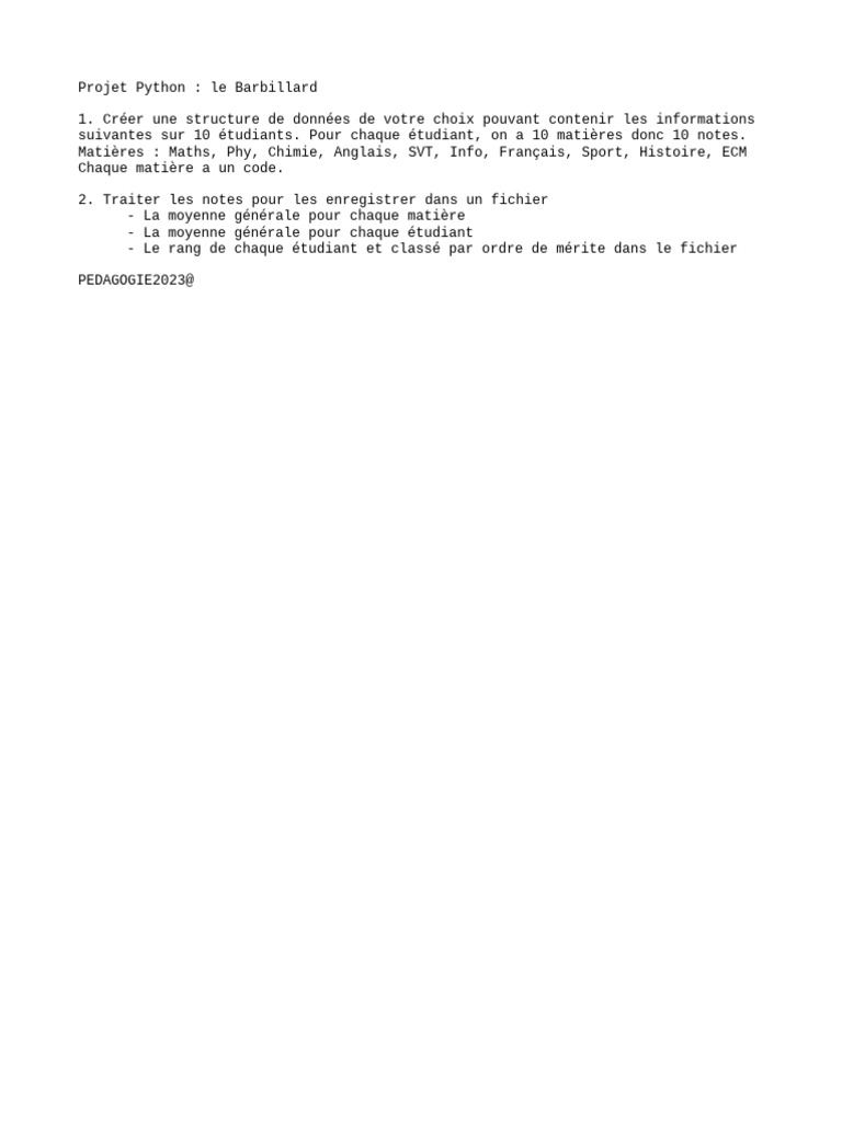 Projet Python : Gestion des Notes Étudiantes | PDF