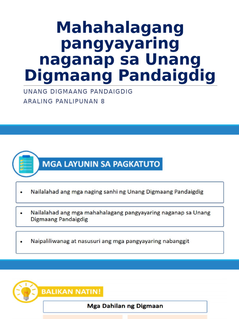 03 Mahahalagang Pangyayaring Naganap Sa Unang Digmaang Pandaigdig | PDF