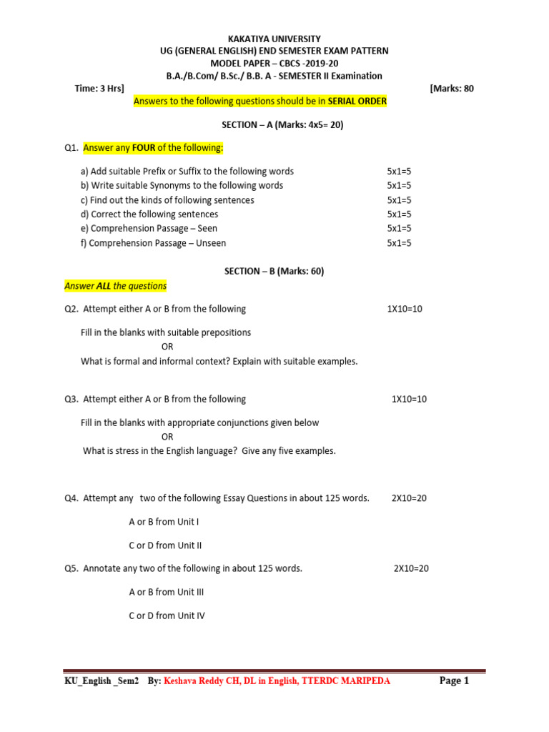 Ku English Sem2 Material Pdf Stress Linguistics English Language