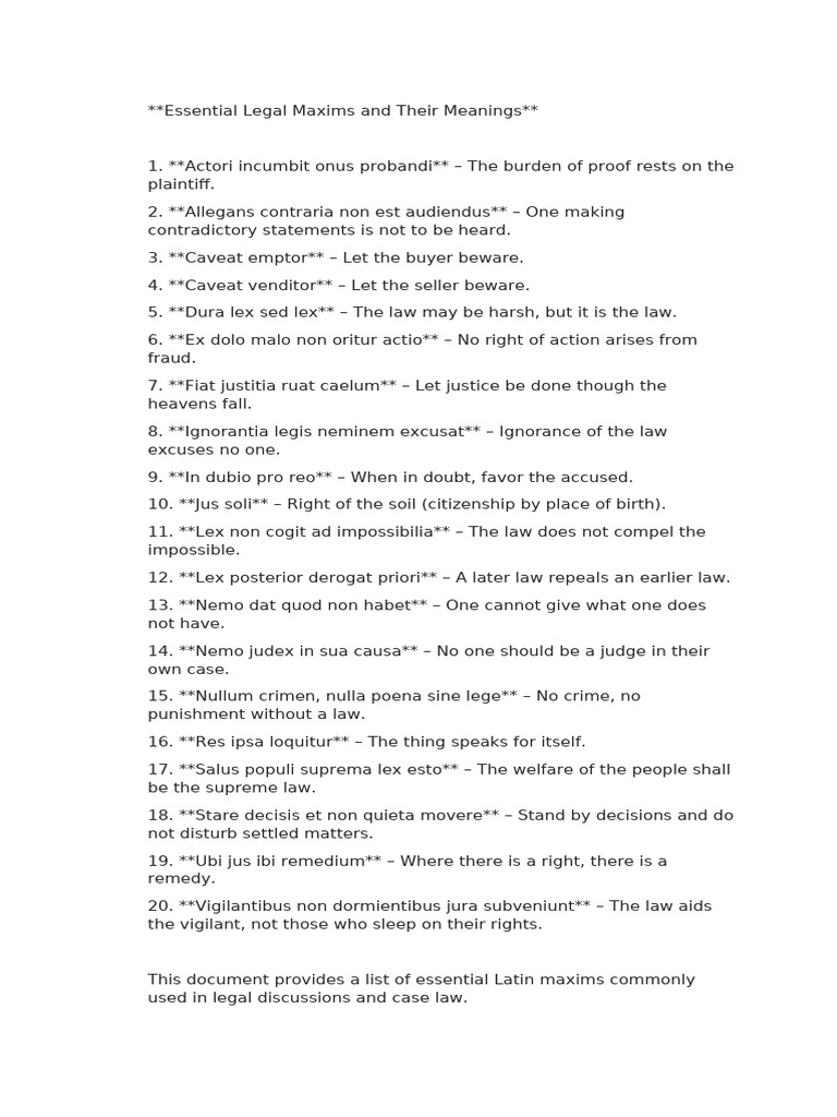 Essential Latin Legal Maxims Explained | PDF