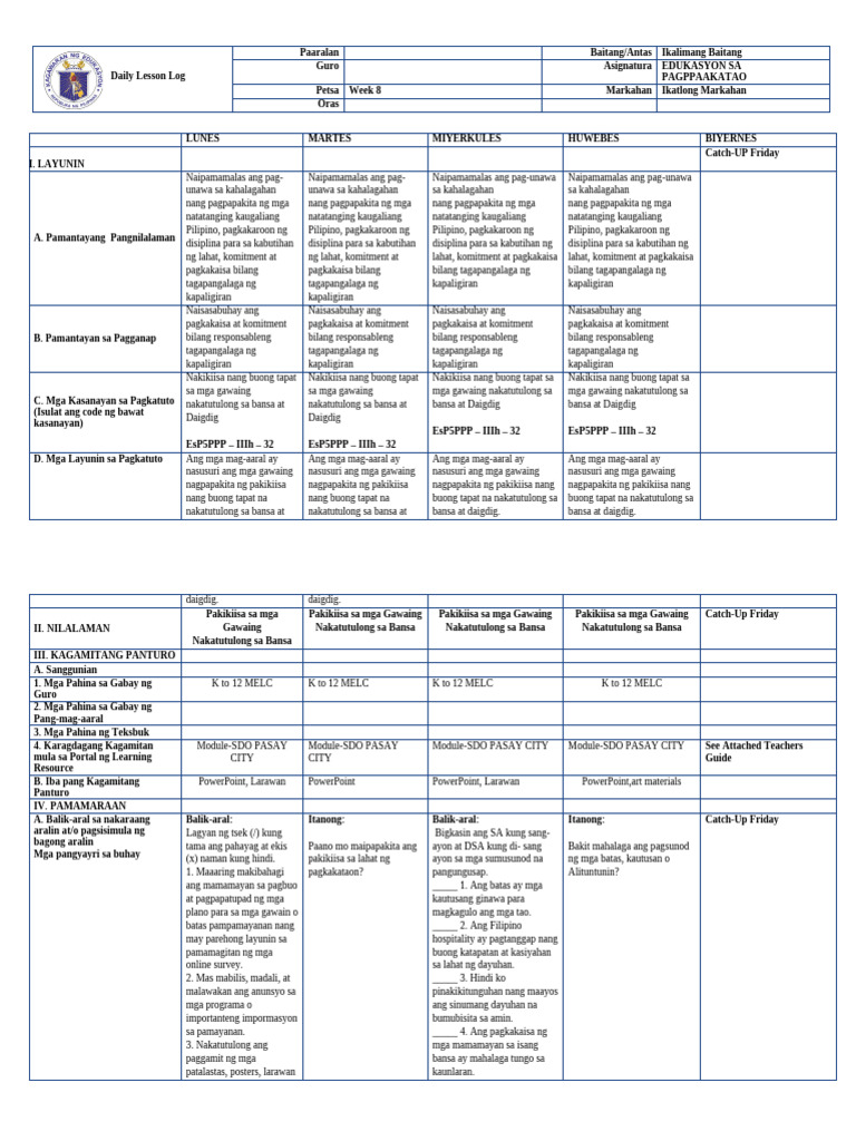 DLL Week 8-Q3 Esp 5 | PDF