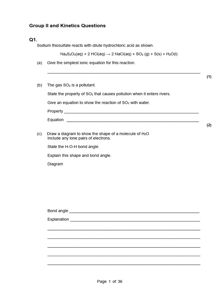 Kinetics and Group II Questions | PDF | Reaction Rate | Chemical Reactions