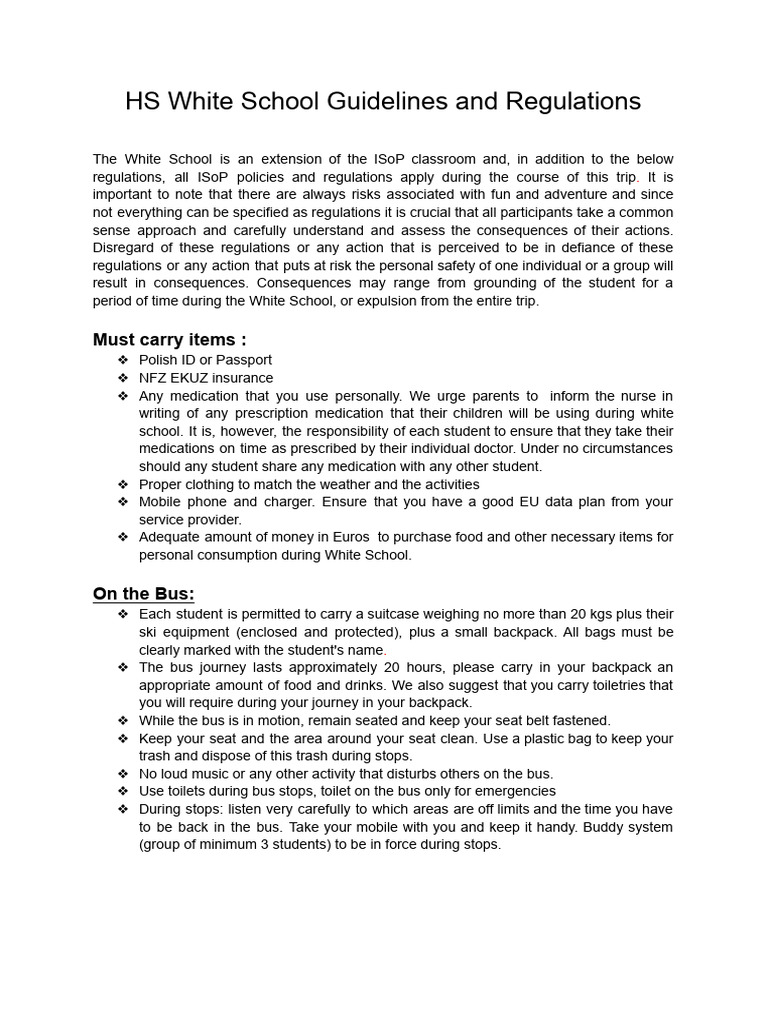 White School Guidelines and Regulations | PDF