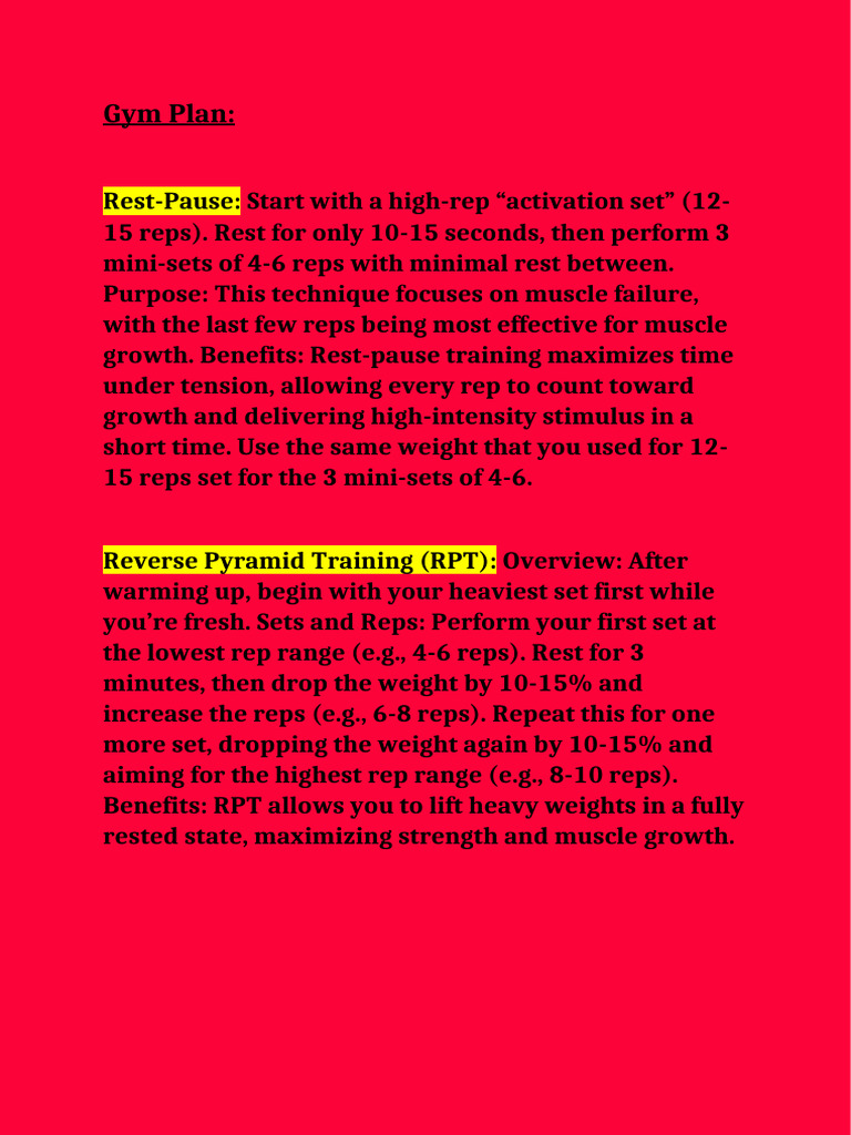 Intense Weekly Gym Workout Plan | PDF | Weight Training | Strength Training