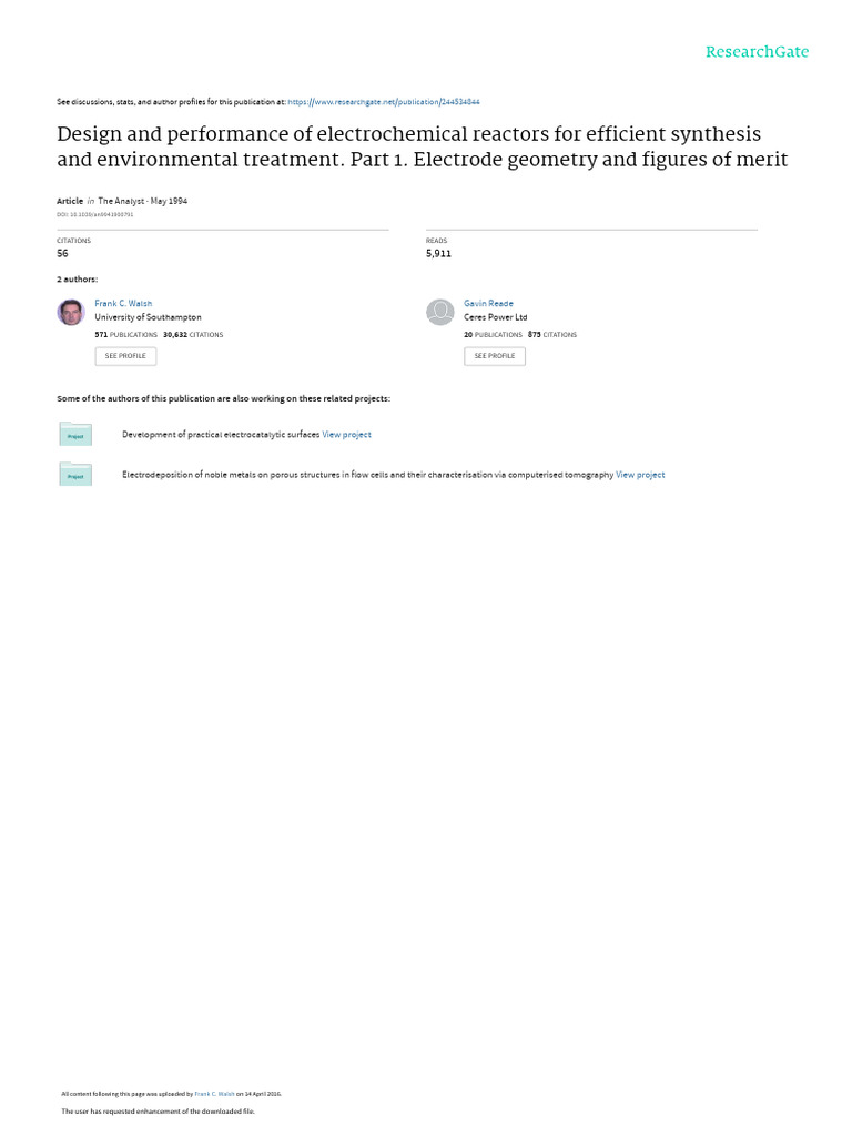 Electrochemical Reactor Design for Treatment | PDF | Electrochemistry ...